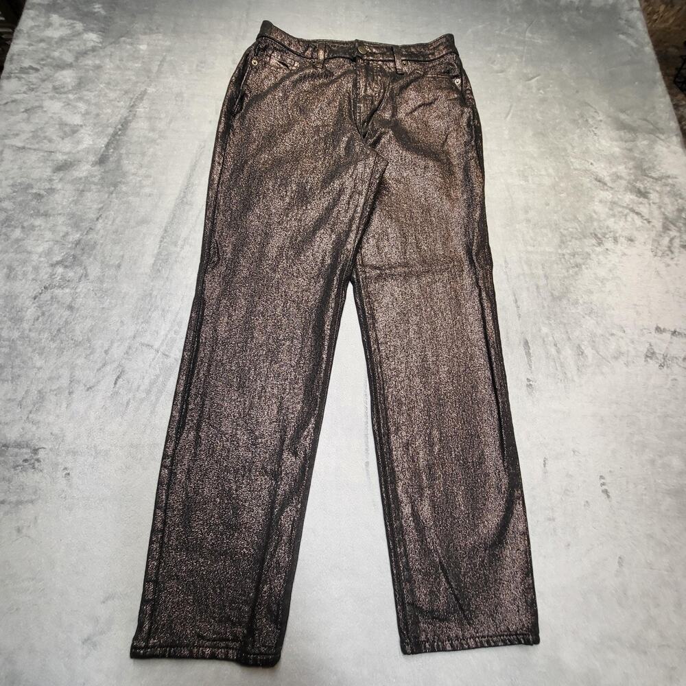 Old Navy Jeans Womens 2 Brown High-Rise Straight Dark Wash Stretch‎ Metallic